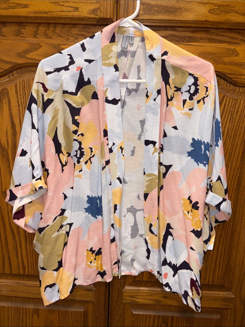 Lightweight Floral Open-Front Kimono Cardigan - Pink Multi
